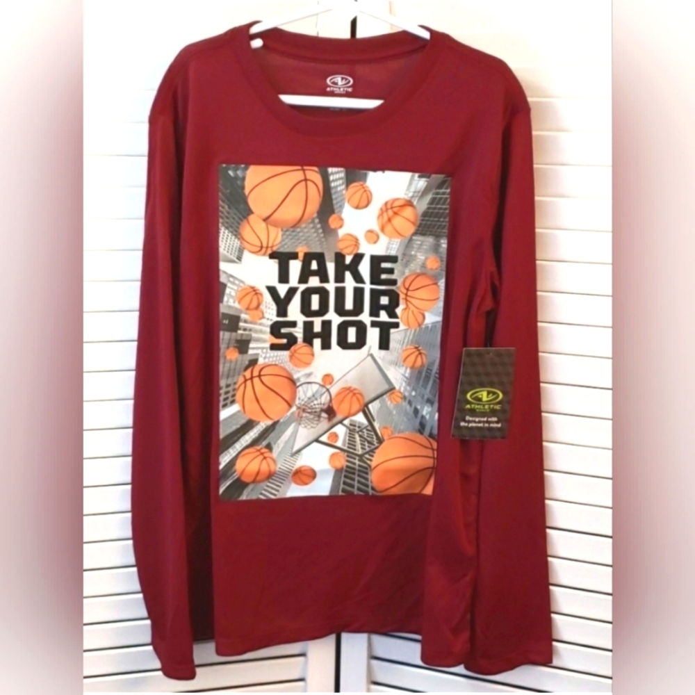 Athletic Works Boys Long Sleeve Graphic Basketball Shirt